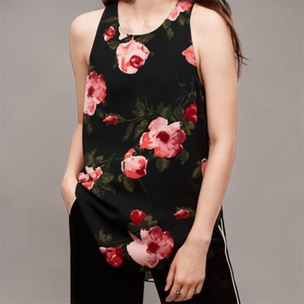 Wilfred Aritzia Sevres Floral Sleeveless Blouse Top Black Pink XS Romantic Chic - Picture 1 of 6